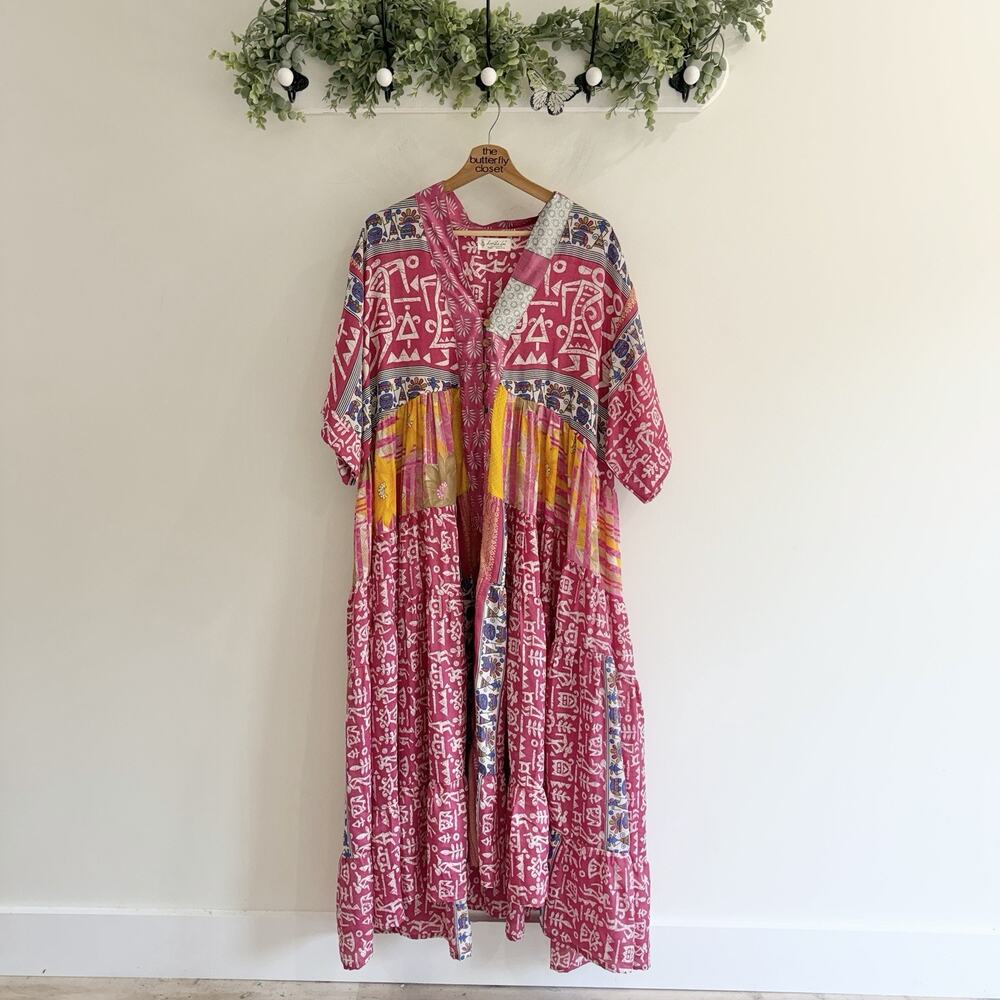 Kantha Bae Bohemian Printed Oversized Flowy Maxi Dress One Size lw